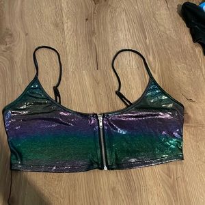 Metallic purple and green cropped top worn twice